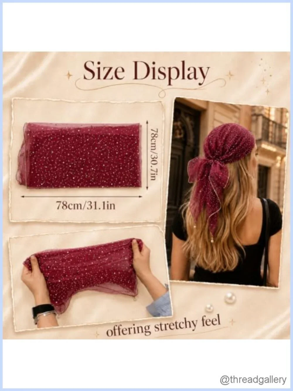Rhinestone Mesh Head Scarf Sequin Bandana Womens Fashion Neck Scarf